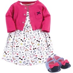 Little Treasure Baby Girl Dress, Cardigan and Shoes Set
