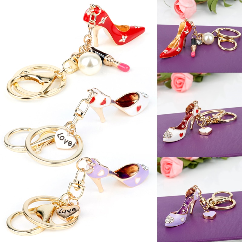 Long Key chain Purse Jewelry Keychain Trinket High heels Shoes Keyrings Flower Heart Key Buckle Llavero Porte Clef