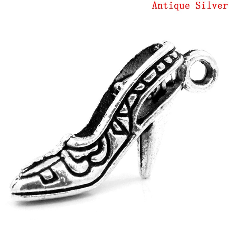 Lovely Charm Pendants High-Heeled Shoes Silver Color 21x8mm,50PCs (B23063)