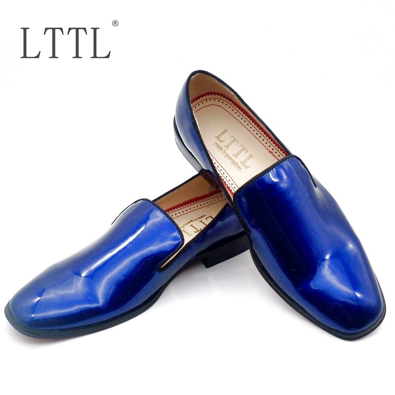 LTTL Royal Blue Patent Leather Loafers Men Handmade Party And Prom Loafer Shoes High Quality Moccasins Dress Shoes