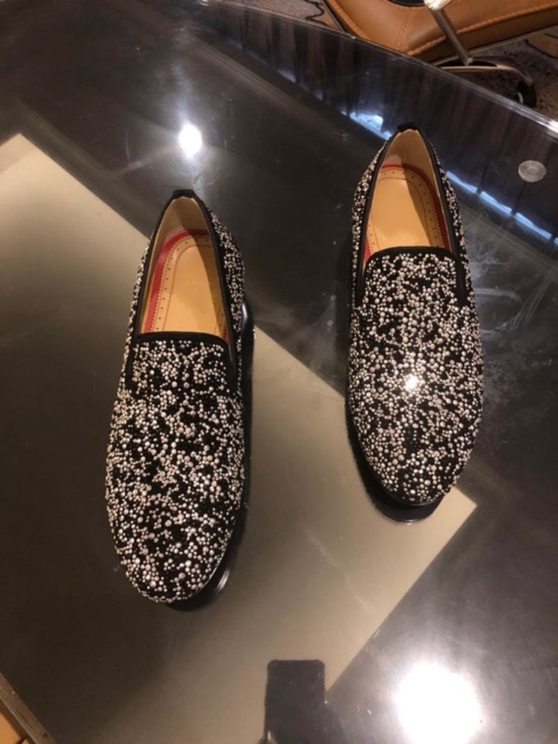 Luxury designer Loafers men shoes Wedding Evening Dress Diamond Rhinestones Slip on Sneakers boat shoes mens Casual Red Bottoms