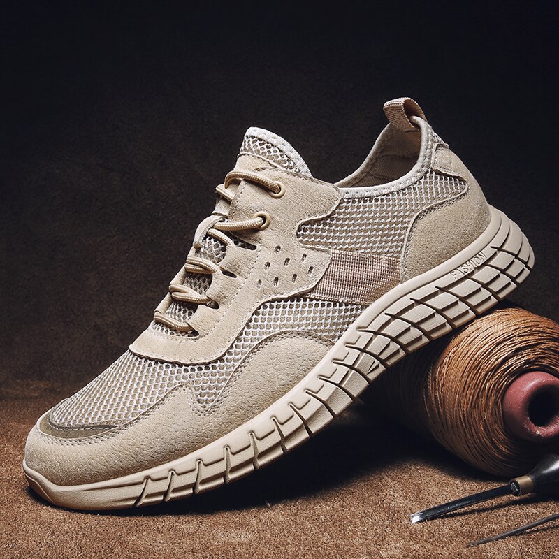 Luxury Genuine Pigskin Men Shoes Mesh Breathable Men Walking Shoes Outdoor Wear Resistant Sneakers Shoes Lace-Up Casual Shoes