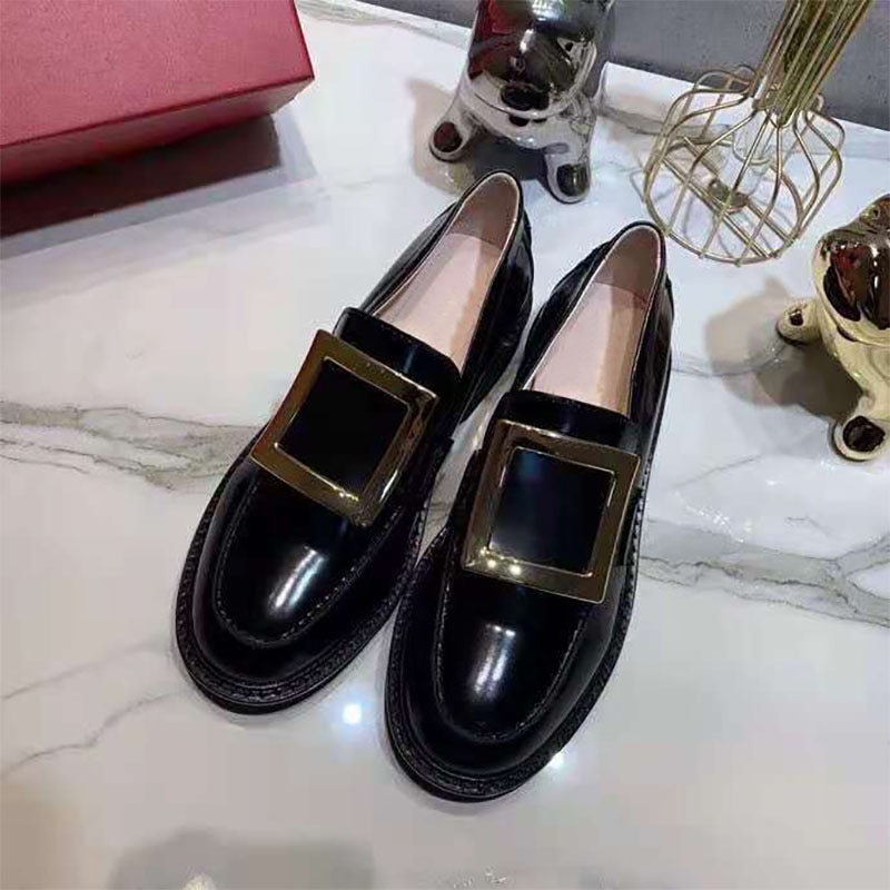 Luxury Square Buckle Single Shoes Women Spring And Autumn 2021 New Leather Platform Loafers British Style Small Leather Shoes
