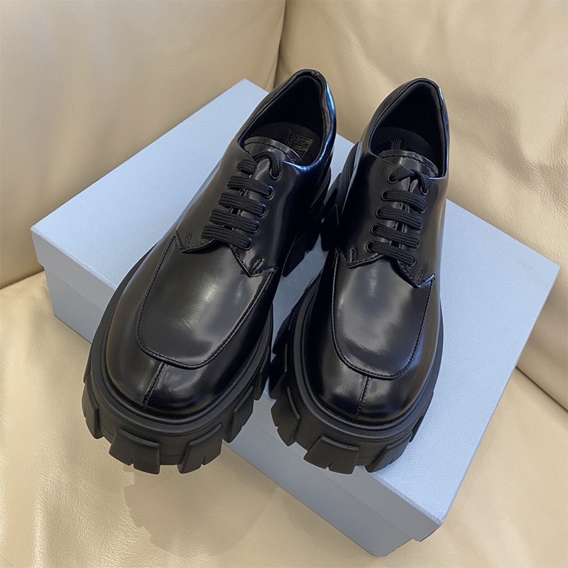 Luxury Women's Shoes Genuine Leather Home Platform Small Leather Shoes Women's Patent Leather Gear Platform Shoes British Style