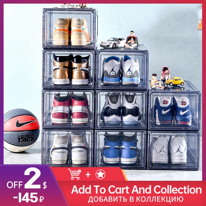 Magnetic Suction Plastic Shoe Box AJ Sneaker Storage Box Transparent Collection and Display Shoe Cabinet Flip Storage Manager