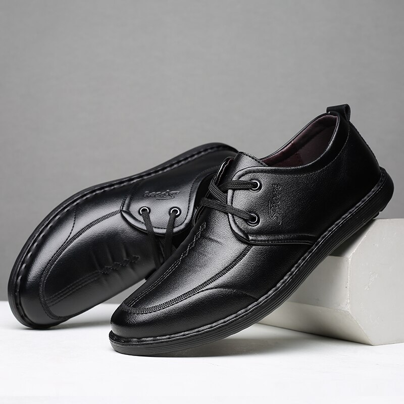 Male New Leather Shoes Business Dress Shoes Breathable Comfortable And Soft Uppers Non-slip Soles Lace-up Shoes