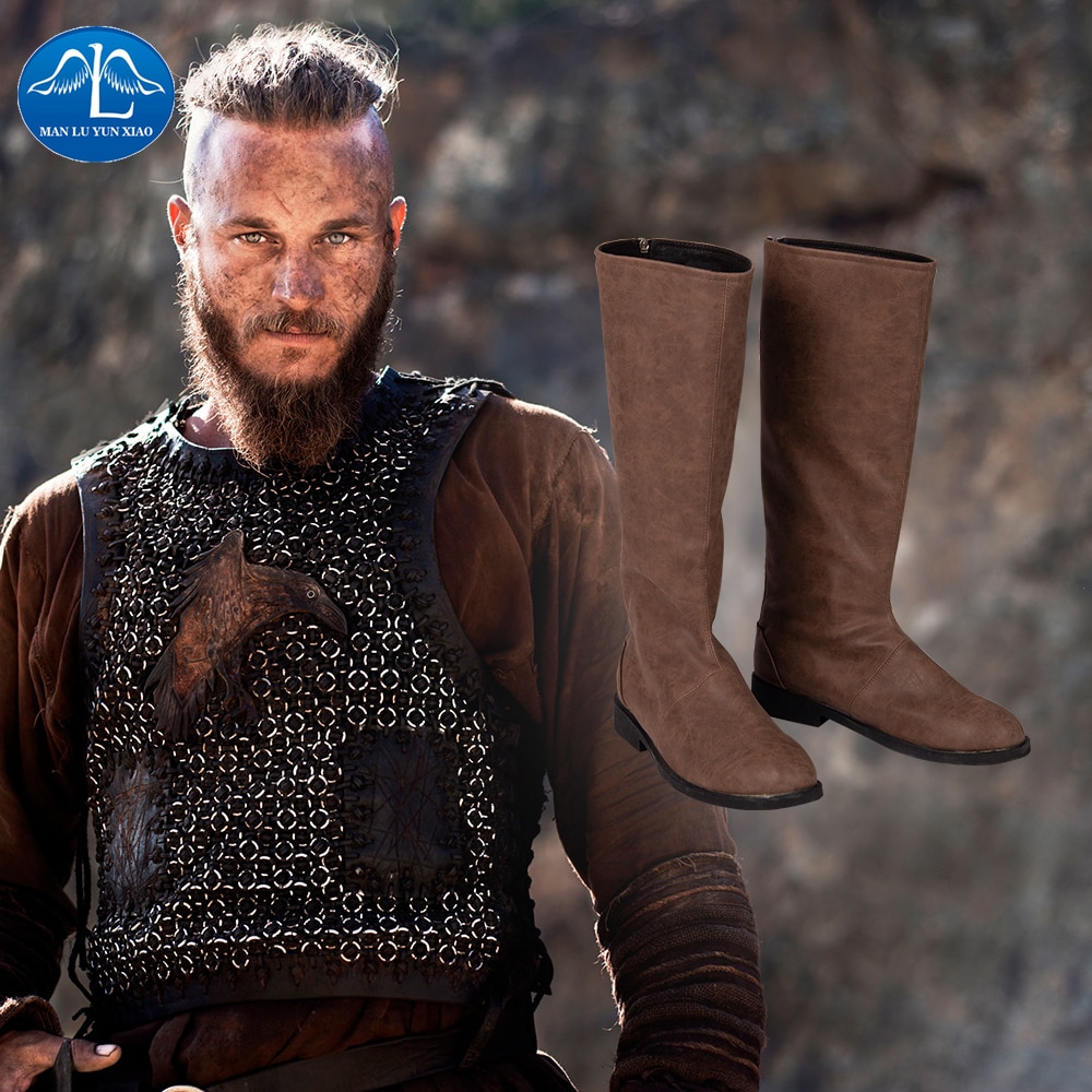 Manluyunxiao Ragnar Lothbrok Cosplay High Boots Vikings Shoes Halloween Costumes for Kid Men Adult Masquerade