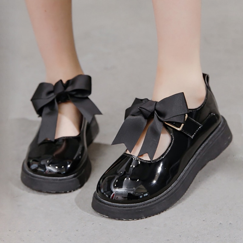 Mary Jane Bow Girl Dress Dance Shoes For Children School Flats Shoes Kids Princess Patent Leather Shoes 5 6 7 8 9 10 11 12 Years