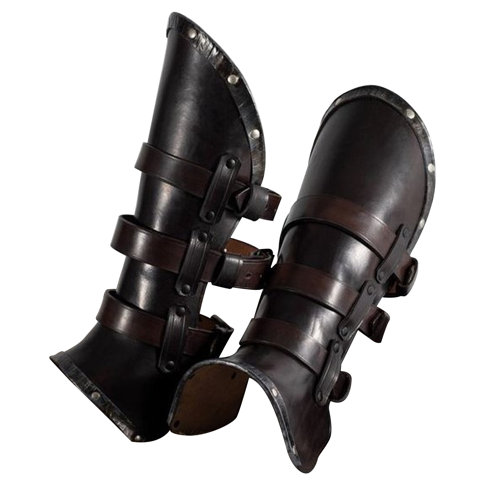 Medieval Renaissance Cosplay Halloween Greaves Boots Side Buckle Tie Shoes Cover PU Leg Armor Larp Viking Warrior Knight Costume
