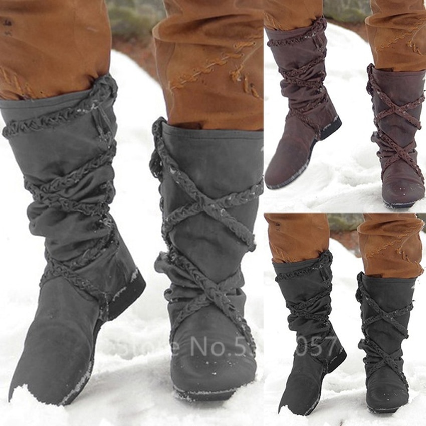 Medieval Viking Pirate Costume Retro Men's Boots Mid-Calf Winter Boot Middle Ages Halloween Cosplay Knight Women Gothic Shoes