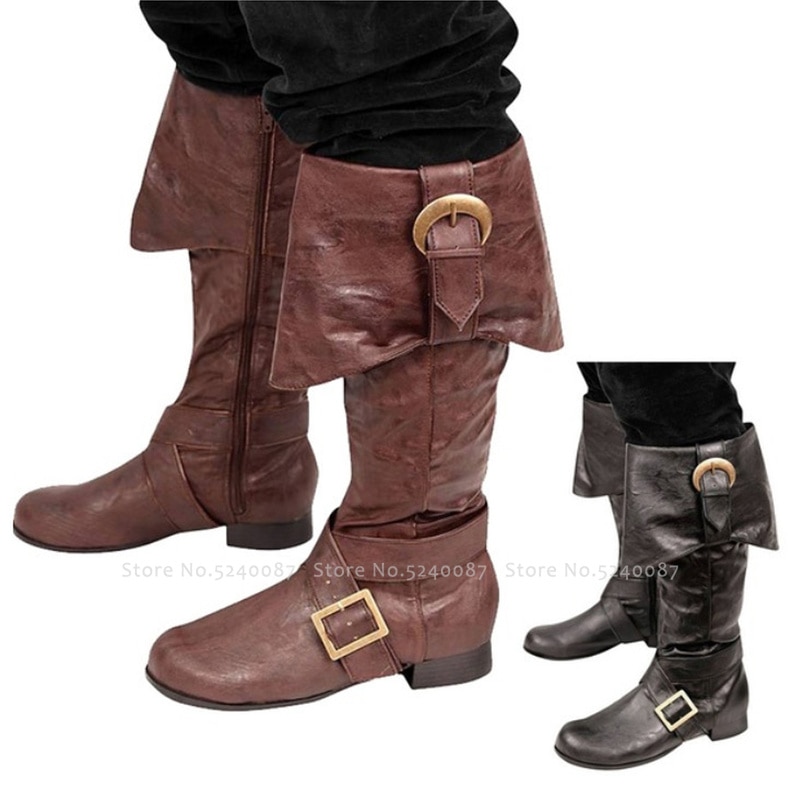 Medieval Viking Pirate Soldier Cosplay Knight Boots Halloween Men Fashion Buckle Footwear Shoes Women Retro Party High Heel Boot