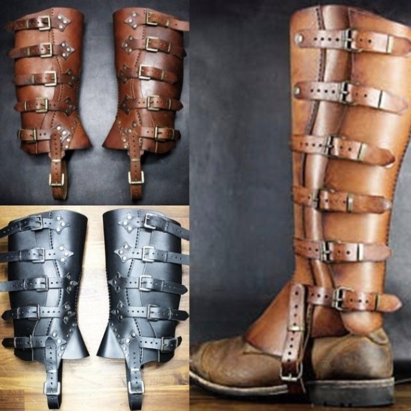 Medieval Viking Warrior Knight Leather Leg Armor Greaves Boots Shoes Cover For Men Women Larp Renaissance Cosplay Costume Gaiter