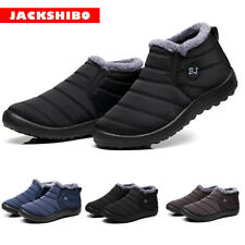 Men Ankle Snow Boots Slip on Winter Waterproof Fur Lined Outdoor Anti-Slip Shoes