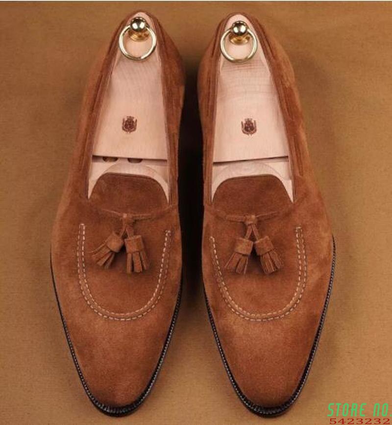 Men Dress Shoes Slip-on Low Heel Suede Leather Designer Men Business Formal Fashion Casual Male Loafers Zapatos De Hombre 8KH089