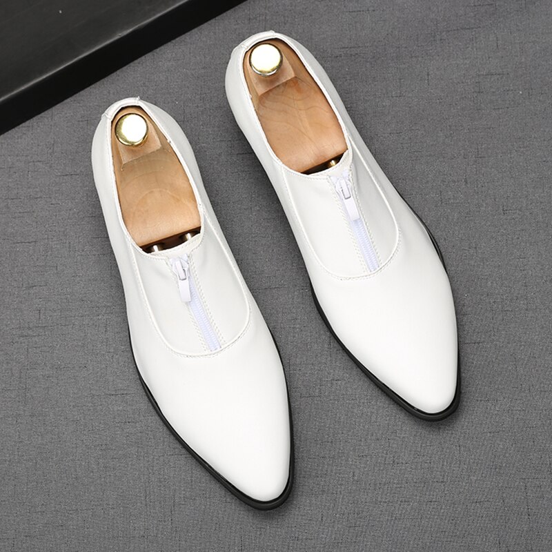 men fashion party nightclub dresses genuine leather shoes tide black white shoe pointed toe summer loafers gentleman footwear