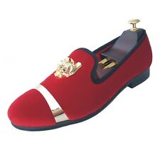 Men Red Velvet Loafers Wedding Dress Shoes with Red Bottom Buckle Slippers Flats