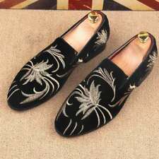 Men Velvet Embroidered National Oxford Slip-on Loafers Dress Faux Suede Shoes