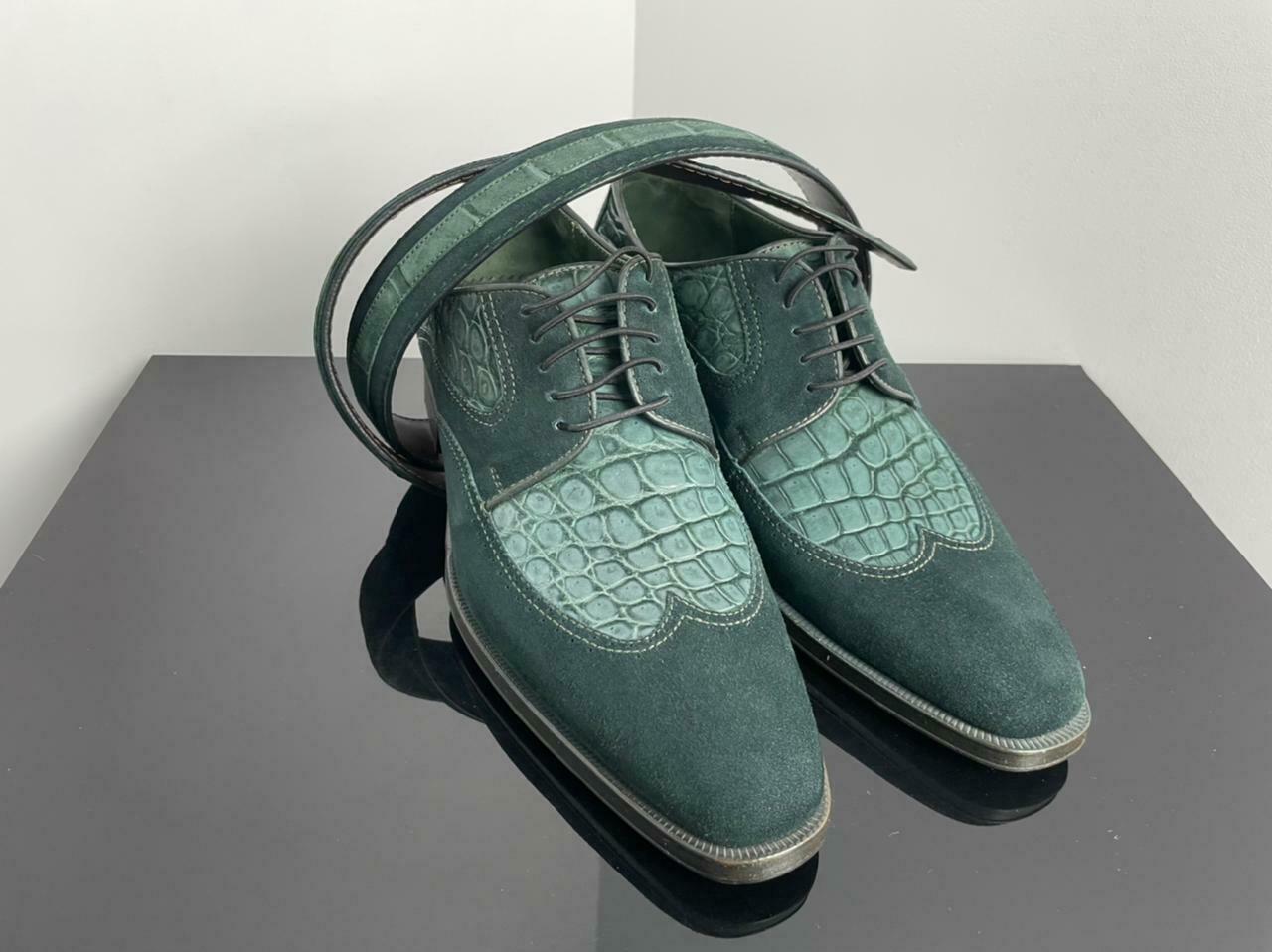 Men's 100% crocodile leather classic EKZO shoes and belt PRISE: 1400$ SIZE 42