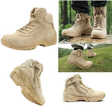 Mens Ankle Side Zip Zipper Military Tactical Hiking Boots Leather Combat Boots