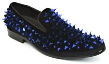 Mens Fancy Dress Shoes Slip On Loafer Velvet Smoker With Spikes Black/Royal Blue