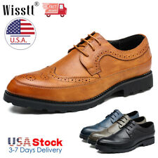 Mens Formal Genuine Leather Dress Shoes Classic Walking Brogue Boots Lace Up