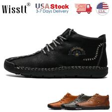 Mens Genuine Leather Casual Shoes Antiskid Lace Up Work Ankle Boots Loafers Size