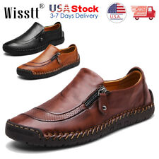 Mens Leather Zipper Shoes Breathable Antiskid Loafers Driving Moccasins Casual K