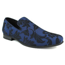 Men's Navy Blue Slip On Floral Print Design Dress Shoes Loafers 1714 AZARMAN