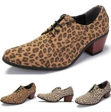 Mens Pointy Toe Leopard Highten Chunky Heel Young New Dress Formal Leather Shoes