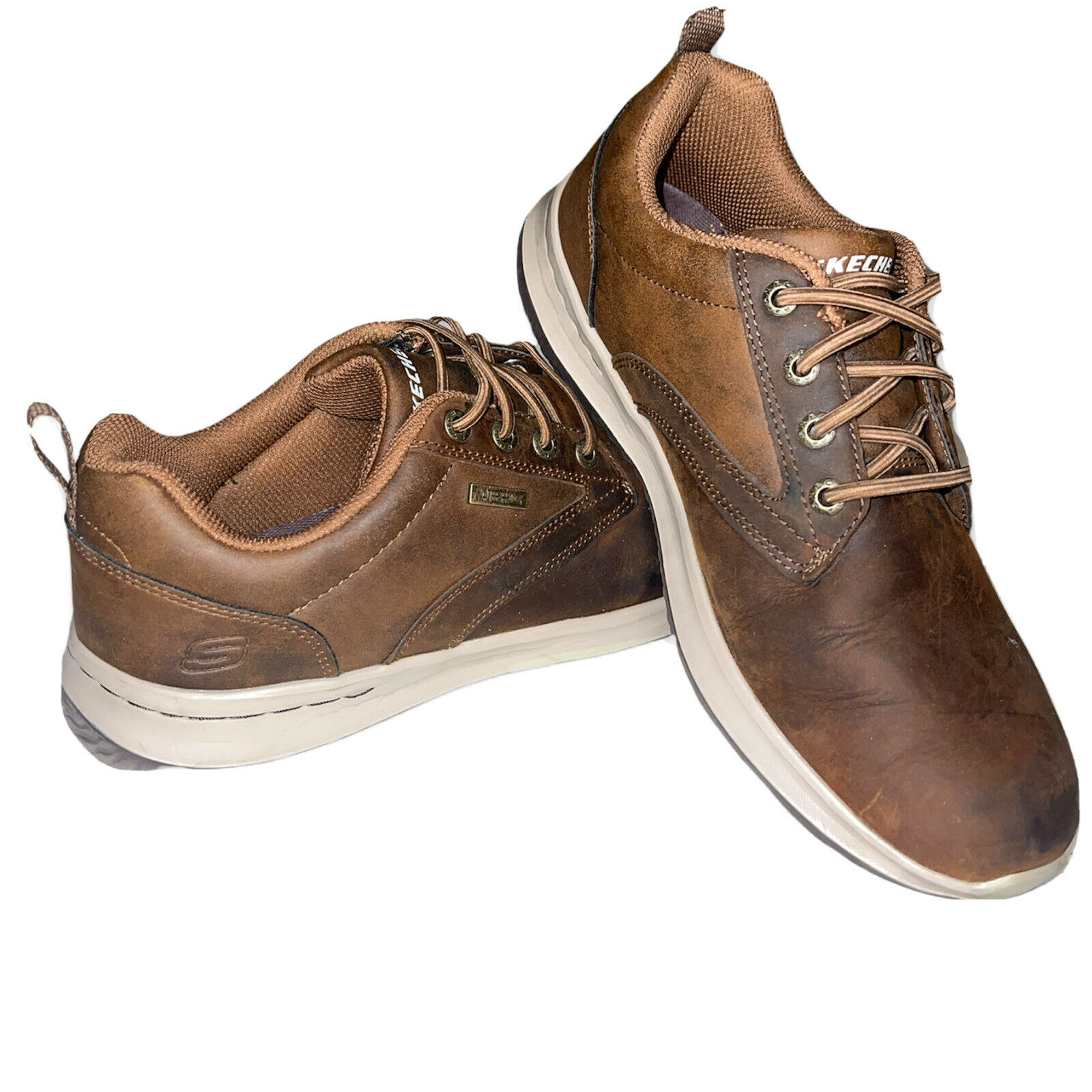 Men's Skechers Delson Antigo Slip On Shoe Brown Leather Size 10 US - Excellent