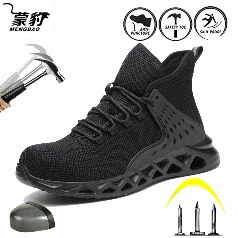 Men's Sneakers Black Work Shoes Steel Toe Cap Protective Sports Shoes Men Puncture-Resistant Shock-absorbing Hiking Casual Shoes