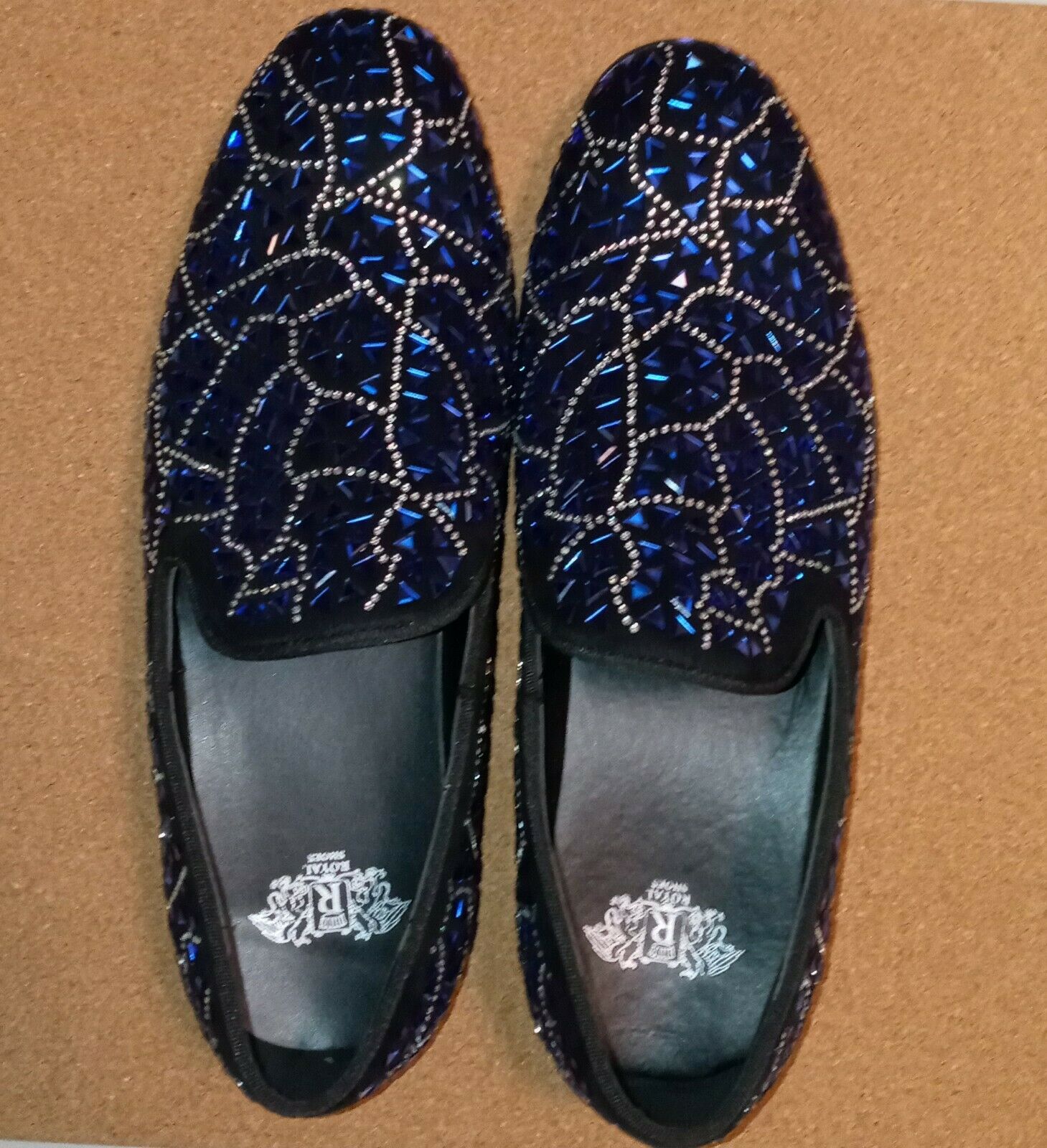 Men's Sz 10 Royal Shoes Rhinestone Slipon Smoking Wedding Loafers Blue LF-8857