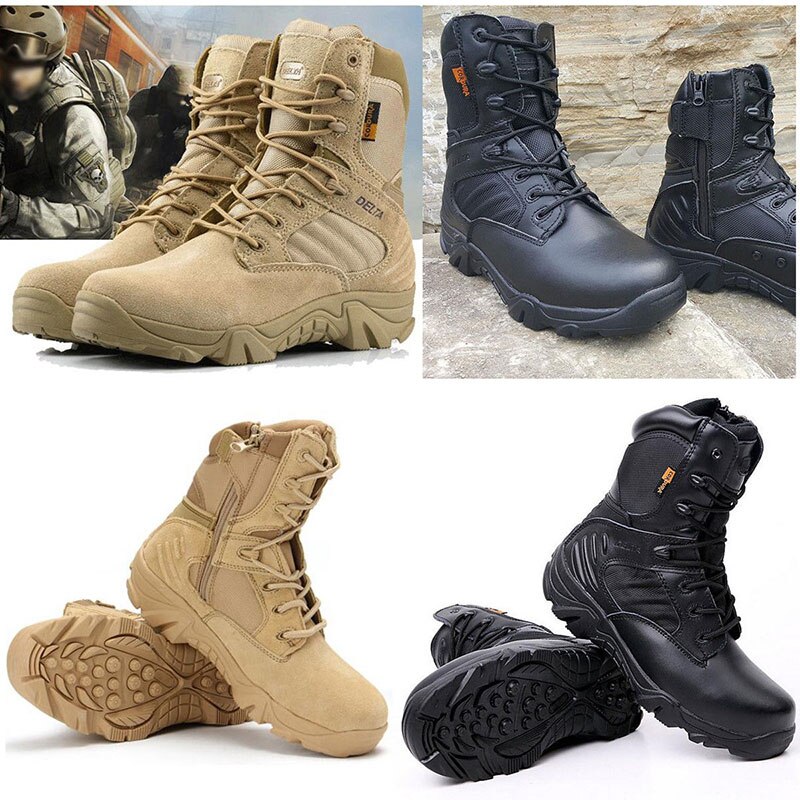 Men's Tactical Military Boots Special Force Desert Lurker Combat Army Mountain Hunting Hiking Shoes Leather Zip High-top Boots