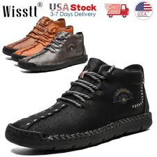 Mens Waterproof Leather Casual Shoes Antiskid Loafers Non-slip High Top Sneakers