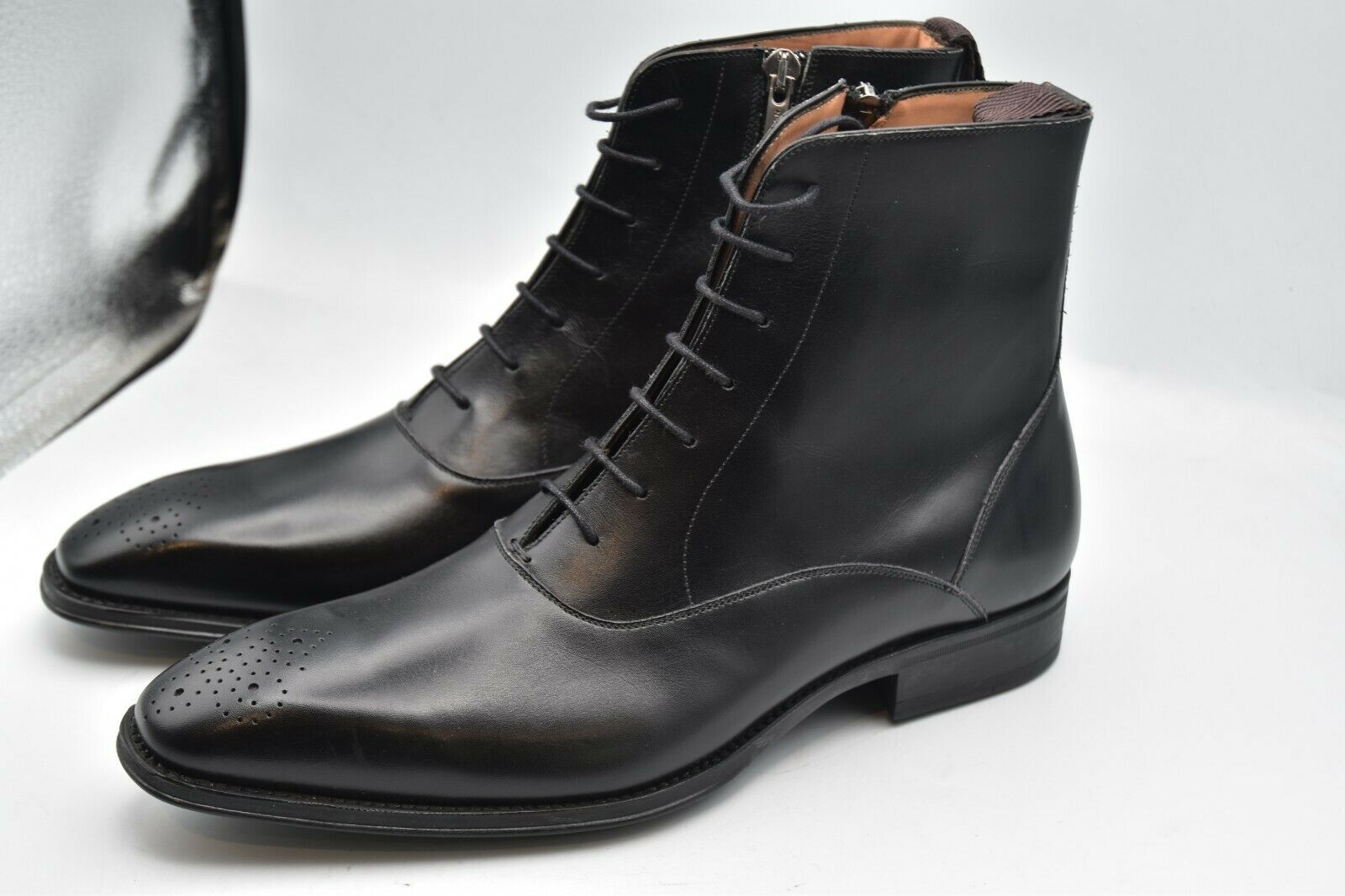 Mezlan Lace Up Zipper Boots Leather Black Shoes MEN'S SZ 9 M