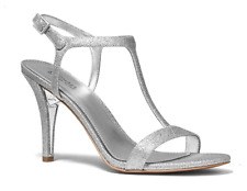 MICHAEL KORS women's ARDEN T STRAP SANDALS high heels silver shoes