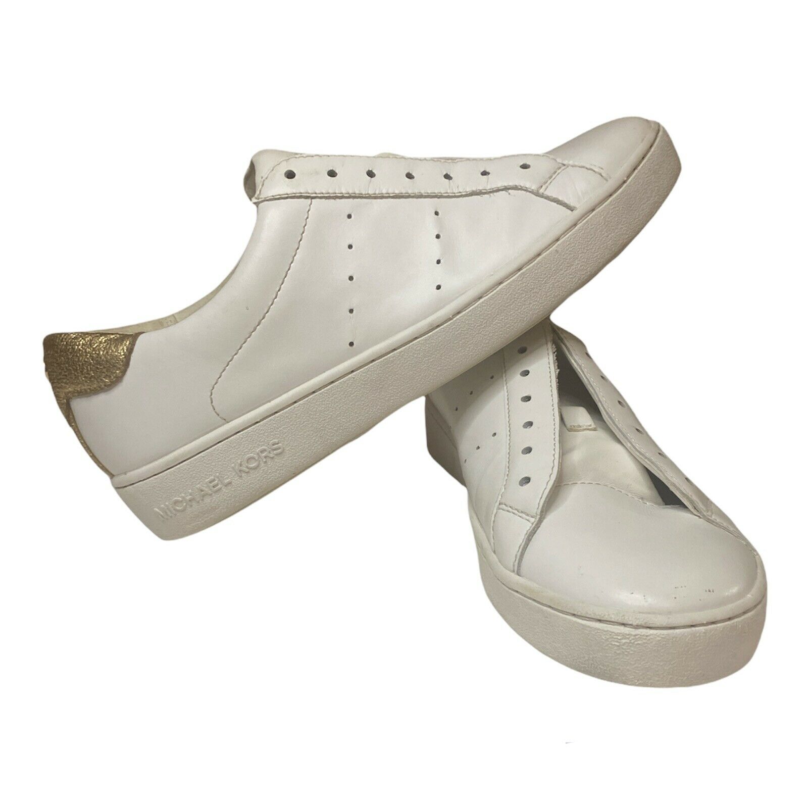 Michael Michael Kors White Gold Women’s Sneakers Tennis Shoes Size 7.5 *No Laces