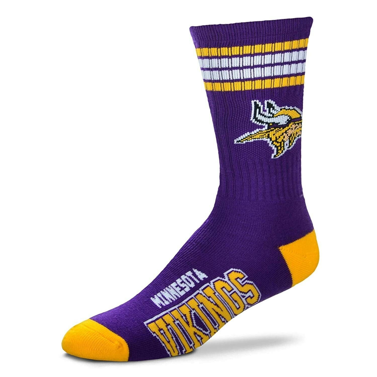 Minnesota Vikings Socks Crew Length Large Size Mens 10-13 Shoe NEW! Stripes
