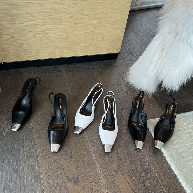 Mixed Color Women Sandals Black White Patent/PU Leather Elastic Band Slingback Thin High Heels Dress Shoes Woman Party Size 39