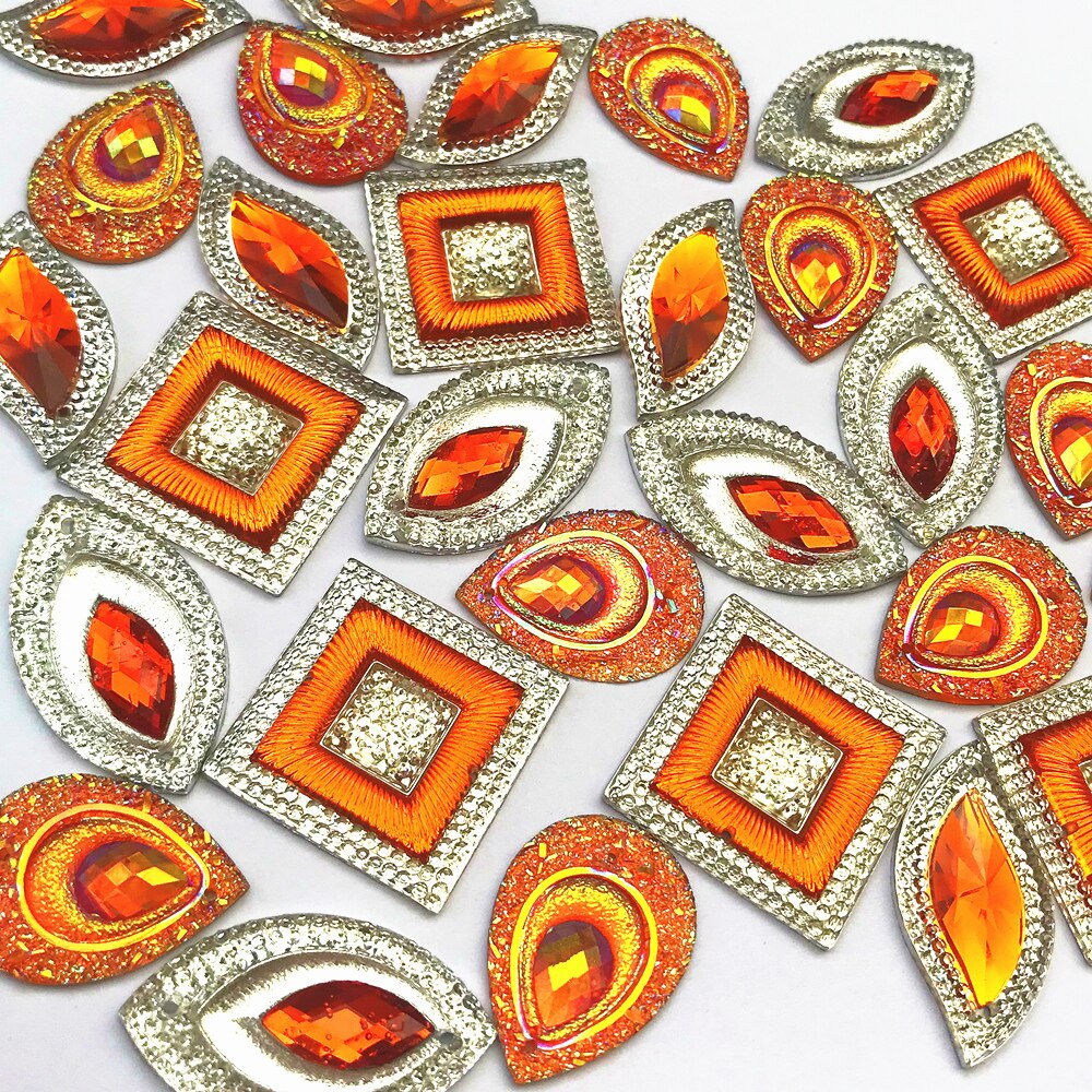 MIxed Shape Orange Diy Flat back AB Sew on Rhinestones Mix Beads AB For Sewing Stones Handicrafts Clothing Gown Dress Decoration