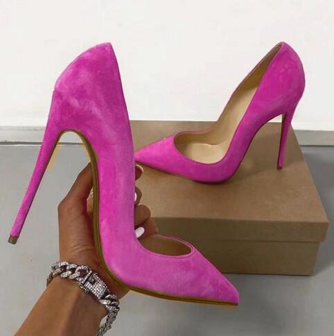 Moraima Snc Rose Pink Suede High Heel Shoes Pointed Toe 12/10cm Stiletto Heels Women Sexy Pumps Party Dress Shoes