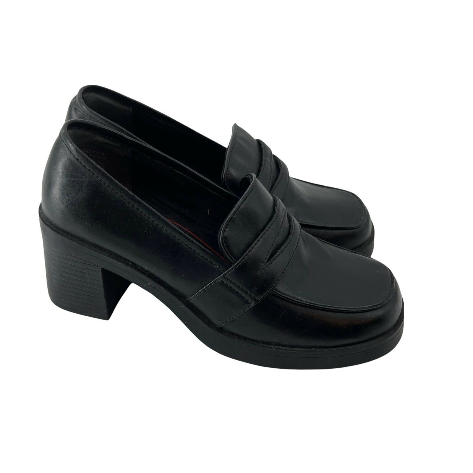 Mudd Y2K Chunky Heel Oxford Penny Loafer Shoes Black Womens Size 9 Vegan Leather