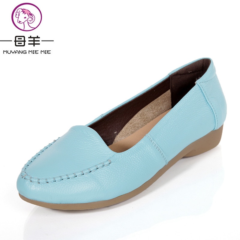 MUYANG MIE MIE 2019 Fashion Clearance Loafers Women Genuine Leather Flat Casual Shoes Woman Colorful Shoes Women Flats