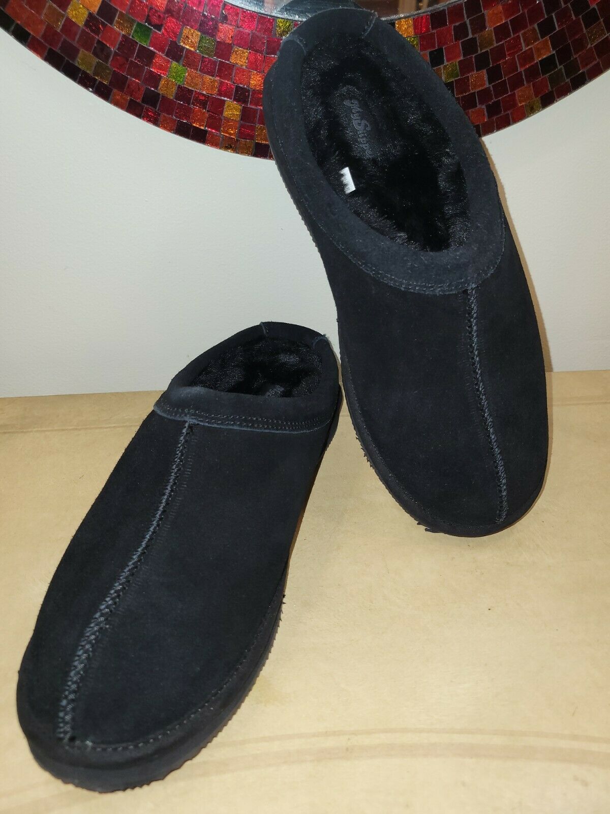 My Slippers Men's 9M Black Suede House Shoes Run Small Fit 8.5 M Slip On Slipper