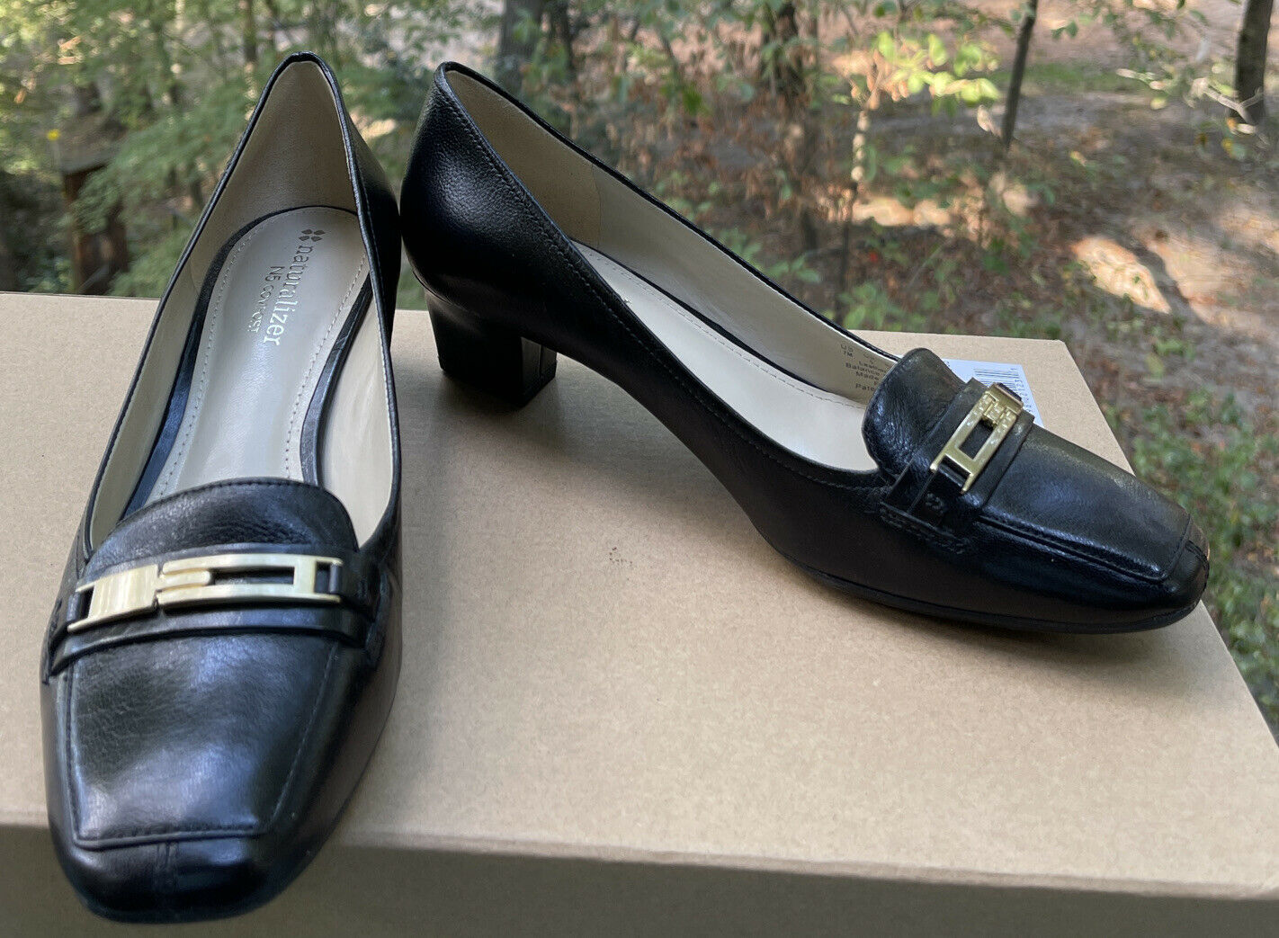 Naturalizer n5 comfort Black Dress Shoe 1” Heel Gold Buckle Slip No Box