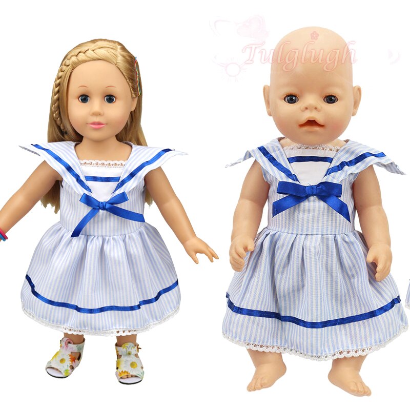 Navy Style Dress Wear For 18Inch American Doll & 43cm New Born Baby Doll Clothes Accessories