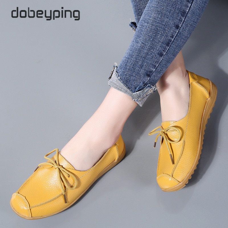 New 2020 Spring Autumn Shoes Woman Real Leather Women Shoe Lace Up Soft Ladies Loafers Female Walking Flat Footwear Size 35-43