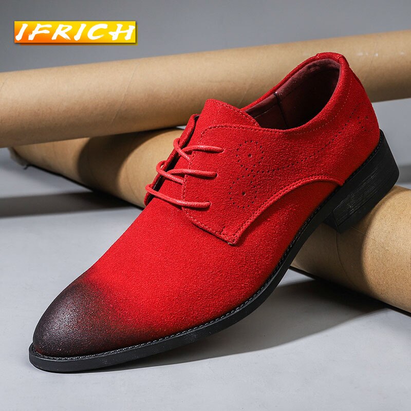 New Arrival Formal Shoes Men In Big Size 47 48 Pointed Toe Casual Shoes Red Mens Dress Oxford Shoes Lacing Office Shoes for Man