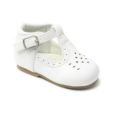 New Arrival Stunning Baby Girl White Spanish T Bar Hard Sole Walking Shoes Aaron