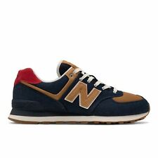 New Balance Men's 574 Denim Shoes Navy with Red